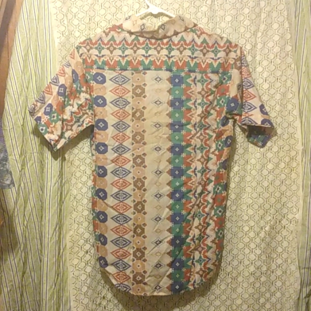 Vintage 70s Western Wear Print Short Sleeve Button Up Cotton Blend Shirt Size 15 - Picture 2 of 5